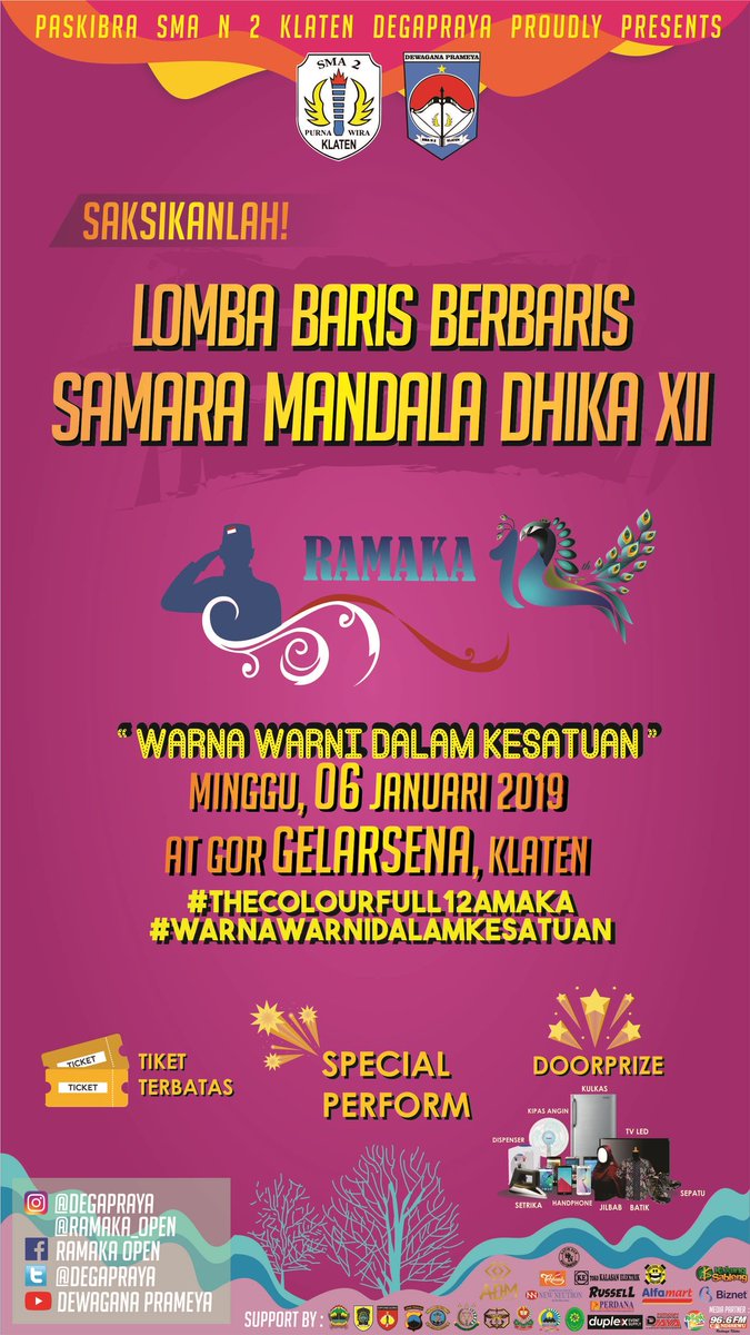 Datang &amp; Ramaikan🙌
📆 Minggu, 6 Januari 2019
📍 Gor Gelarsena Klaten
⏰ 07.00 - selesai
Pemesanan tiket? DM ig @ramaka_open
<a href="/kabarklaten/">Kabar Klaten</a>