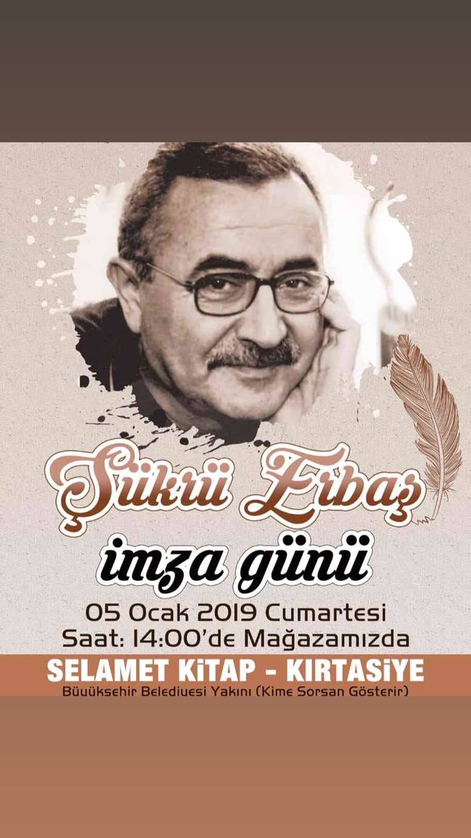 Selamet Okur Yazar Buluşmaları da Şair Şükrü Erbas, bugün saat 14:00'da Selamet Kitap Kırtasiyede'de kitapseverlerle buluşuyor.