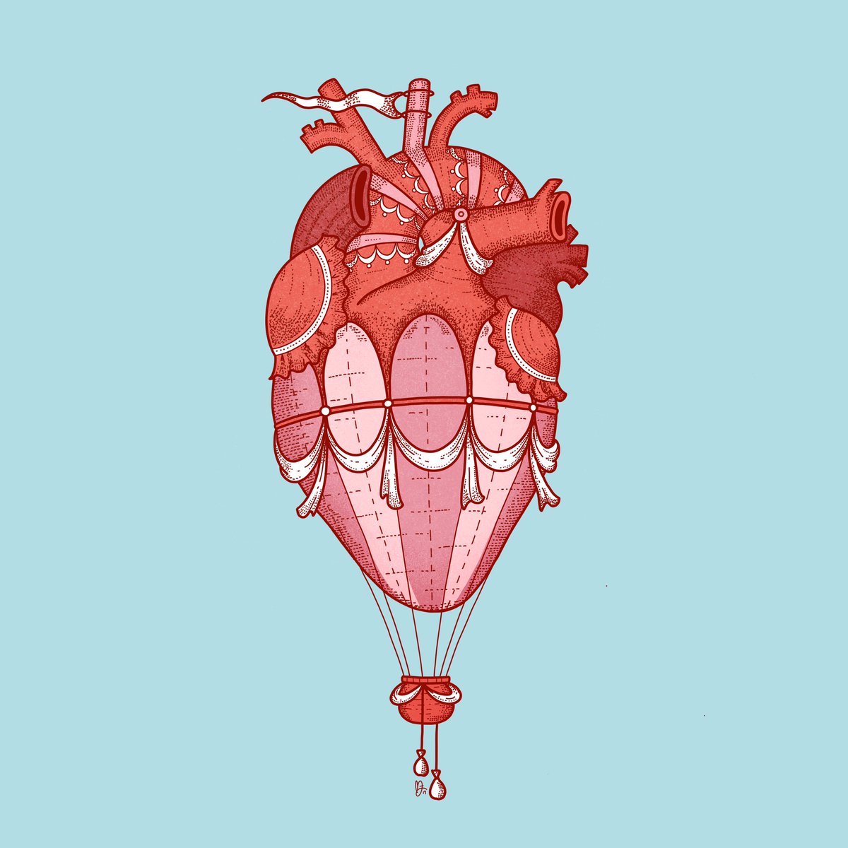 Light at heart. 
Prints available on my <a href="/society6/">Society6</a> shop bit.ly/2CczqNt #illustration #heart #anatomicalheart #hotairballoon #drawing #print