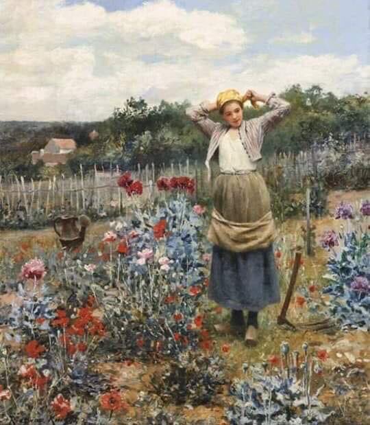 'Cuidando el jardín' Daniel Ridgway .Oleo sobre lienzo 
(Filadelfia 1839-paris1924)