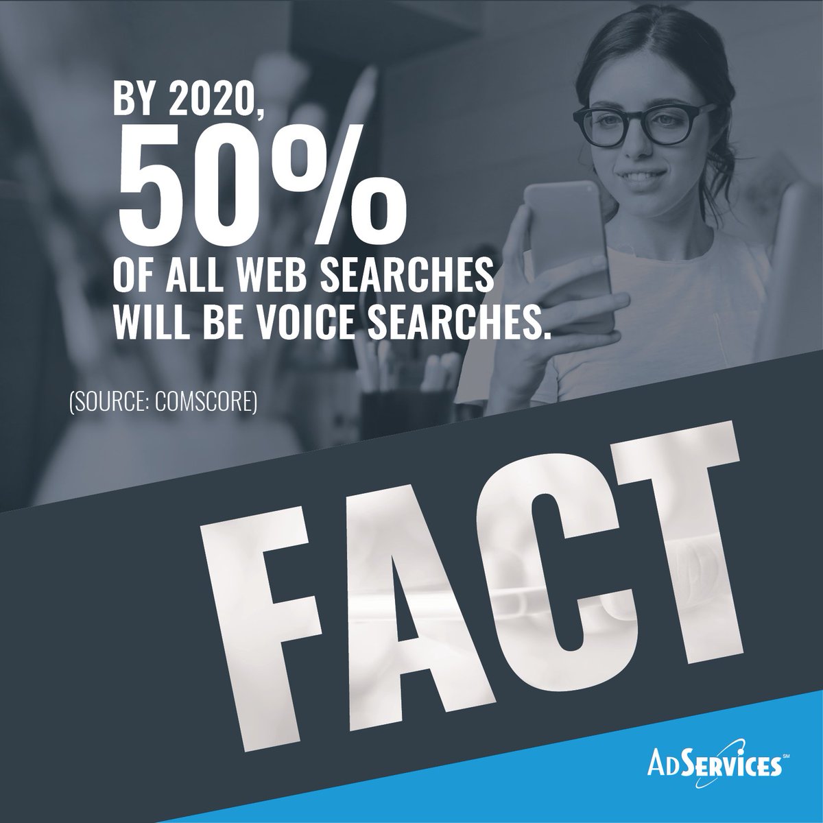 AdServicesInc's tweet image. FACT: By 2020, 50% of all web searches will be voice searches. (Source: ComScore)
#websearches #thefuture