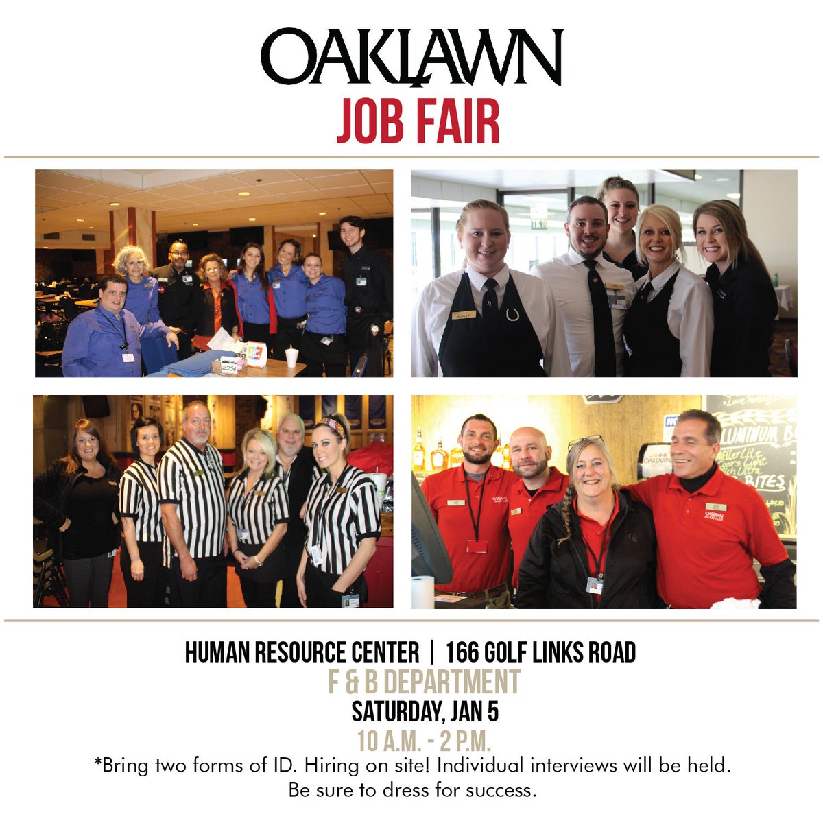 OaklawnRacing's tweet photo. TODAY, Jan. 5, we'll be hosting a job fair for the Food & Beverage department from 10 a.m.-2 p.m. in our Human Resource Center on Golf Links Road! #jobfair #mutuels #seasonalpositions https://t.co/mfZdnF8hTB