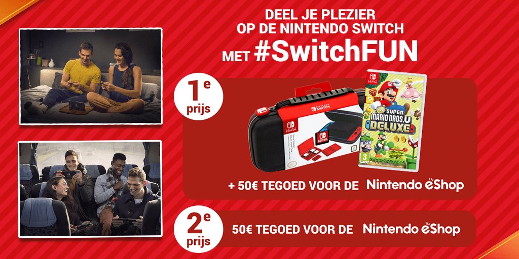 NintendoBE_NL's tweet photo. [WEDSTRIJD] Nog één week om deel te nemen aan onze #SwitchFUN wedstrijd en kans te maken op deze coole prijzen! Post een foto van je #NintendoSwitch multiplayer moment openbaar op Twitter, Instagram of Facebook met de hashtag #SwitchFUN! 
Alle info: https://t.co/exCF48NVtF https://t.co/Lc8HJxMqdD