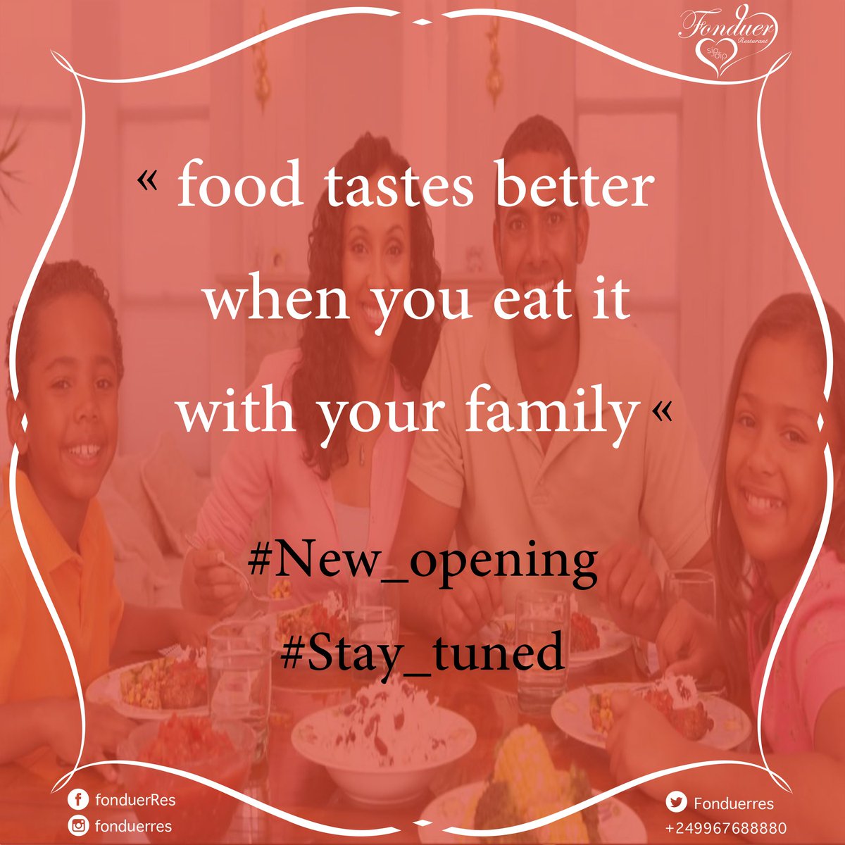 الأكل دايماً أحلى مع العيلة ..

food is always better when you eat it with your family 

#فونديور
#مذاق_السعادة
#New_opening
#stay_tuned