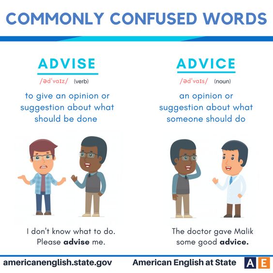 MasterKey English on Twitter: &quotCommonly confused words: Advise vs Advice.  #clasesdeingles #expression #english #grammar #vocabulary #FelizFinde "