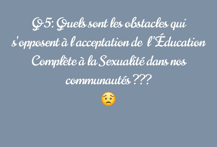 Question 5
#YAMAFRICA #Youthconnect_CI #Idecide #MAJAbidjan_Aibef #ippf 
<a href="/yamafrica/">YAM/MAJ</a> <a href="/AibefMaj/">MAJ/AIBEF Côte d'Ivoire</a> <a href="/Faida_juliette/">Nsensele Faida Julie</a> <a href="/IPPFAR/">IPPFAR</a> <a href="/edithsalimata21/">Sanou salimata edith</a> <a href="/filstia/">tia yaké stéphane</a>
