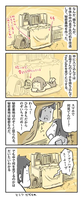 娘ちゃんが秘密基地を作った話

#一日一絵 #4コマ #絵日記 
