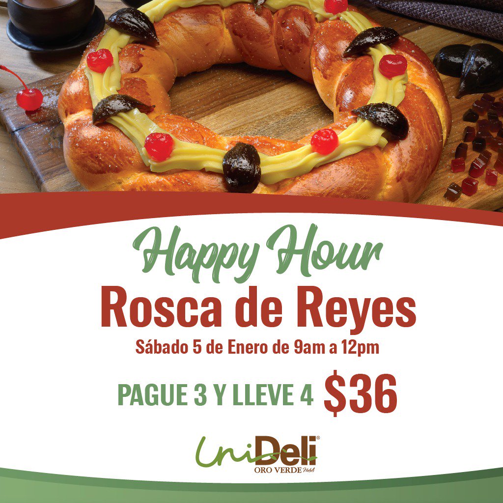 Unideli quiere que vivas el día de reyes unido con toda tu familia <3 Te traemos este magnífico happy hour para sorprender a todos en casa. ¡Te esperamos hoy de 12PM a 5PM! #RoscaDeReyes #Promo #HappyHour #UniDeli
