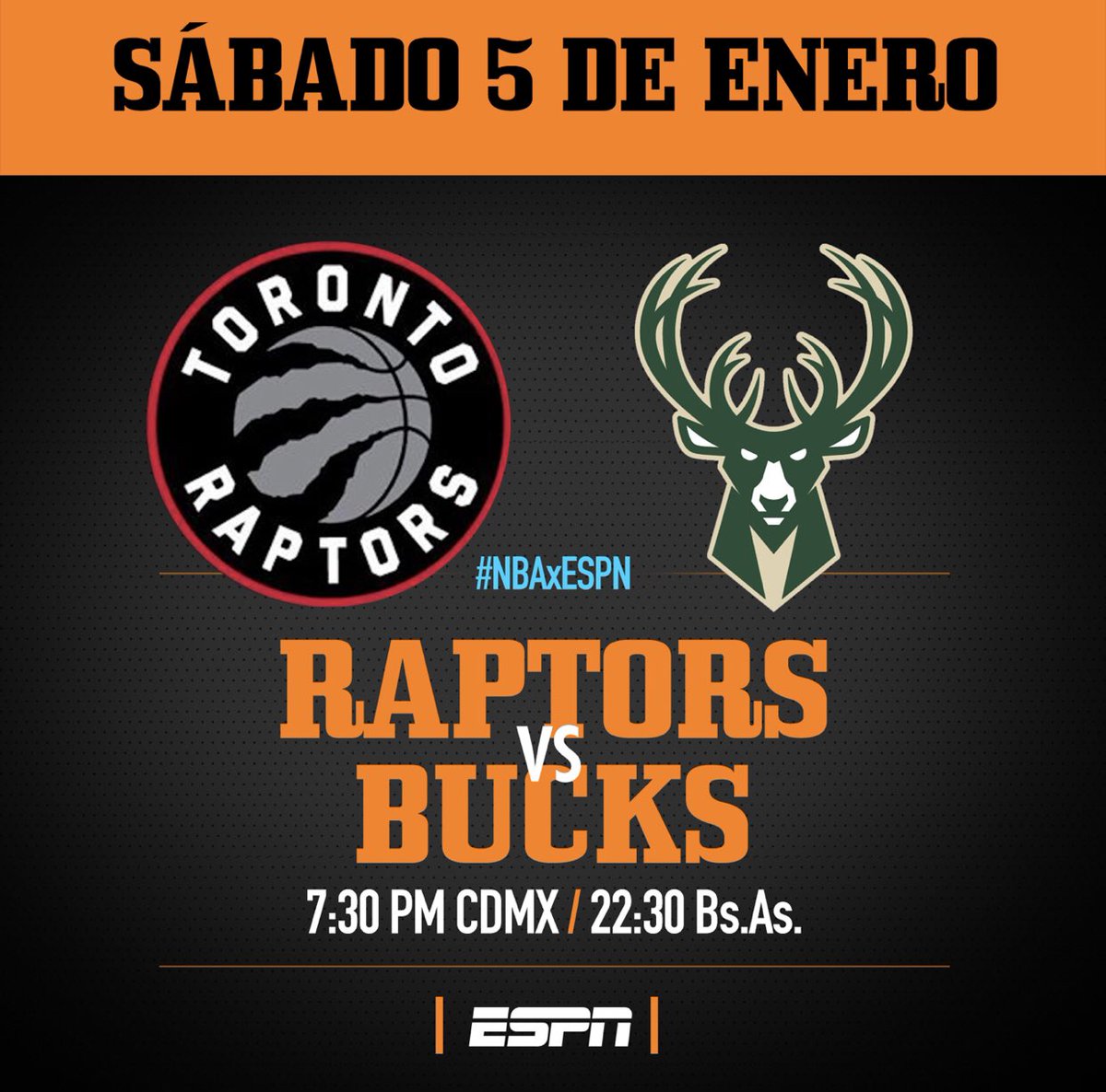 soyleomontero's tweet photo. ESTA NOCHE partidazo #NBAXESPN #aydiosmio 
Con @AleRPerez hacemos 
Raptors@Bucks 
7.30PM MEX-22.30hs ARG https://t.co/v11ylJmWun