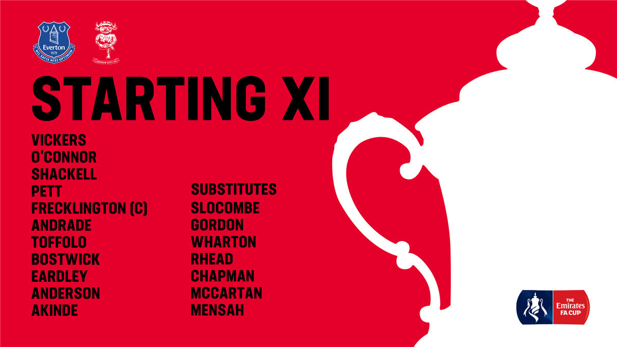 LincolnCity_FC's tweet photo. 📝 Here’s the Imps line up for this afternoon’s @EmiratesFACup tie against @Everton. 

#EveImps https://t.co/HVylz2NDmv