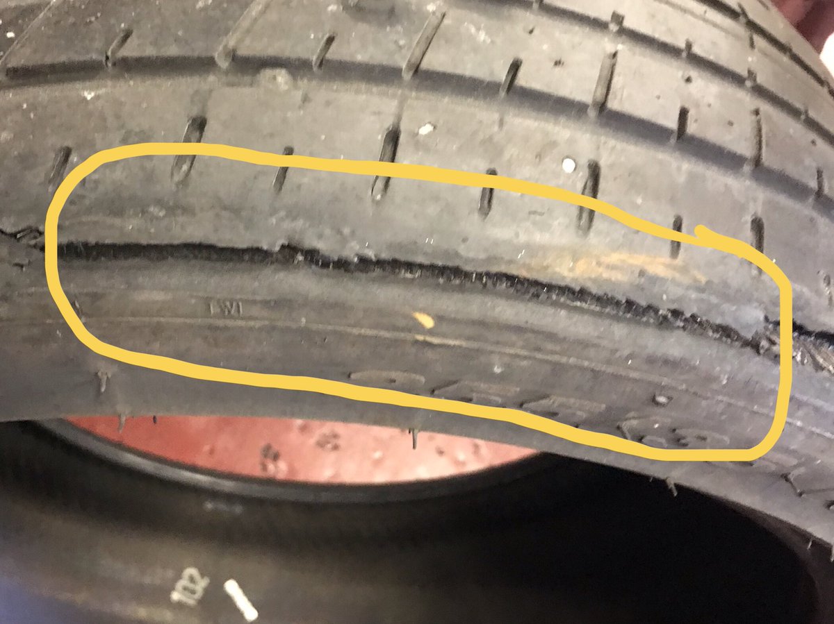 asfordby's tweet photo. @KwikFitCS Melton Mowbray. How did you fail to spot these splits in my rear tyres when I asked you to sort the tracking and to investigate the vibration?  Your diagnosis “the tracking is fine and we don’t know why the tyres are wearing on the outside or it’s vibrating!” https://t.co/wL56SD5mh6