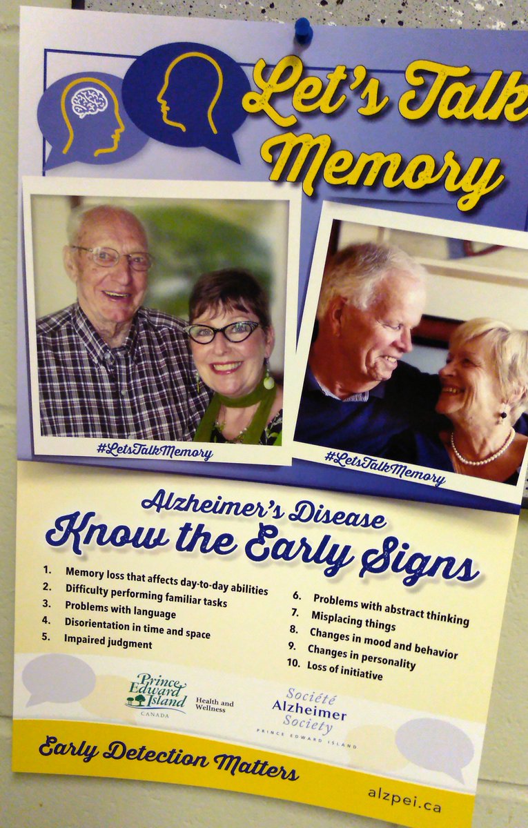 peigovhealth's tweet photo. #LetsTalkMemory - If you are worried about your memory, or are experiencing the early signs of Alzheimer’s, talk to your family doctor, primary care provider or contact the @AlzheimerPEI https://t.co/cmgux5SR9L #AlzheimersMonth https://t.co/fQSgNo7My7