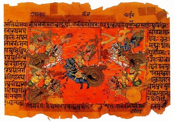 A manuscript illustration of the Battle of Kurukshetra, fought between the Kauravas and the Pandavas, recorded in the #Mahabharata. 

#Hinduism
