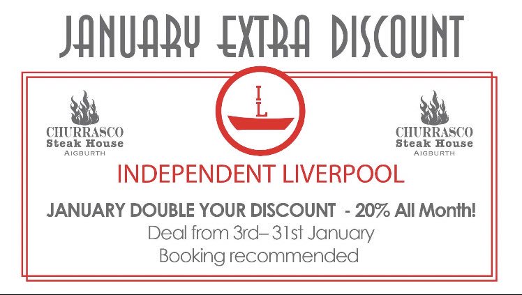Double your Independent discount!! 20% off this January! <a href="/IndpndtLiv/">IndependentLiverpool</a> #churrasco #liverpoolfoodie #indpendent #steakhouse