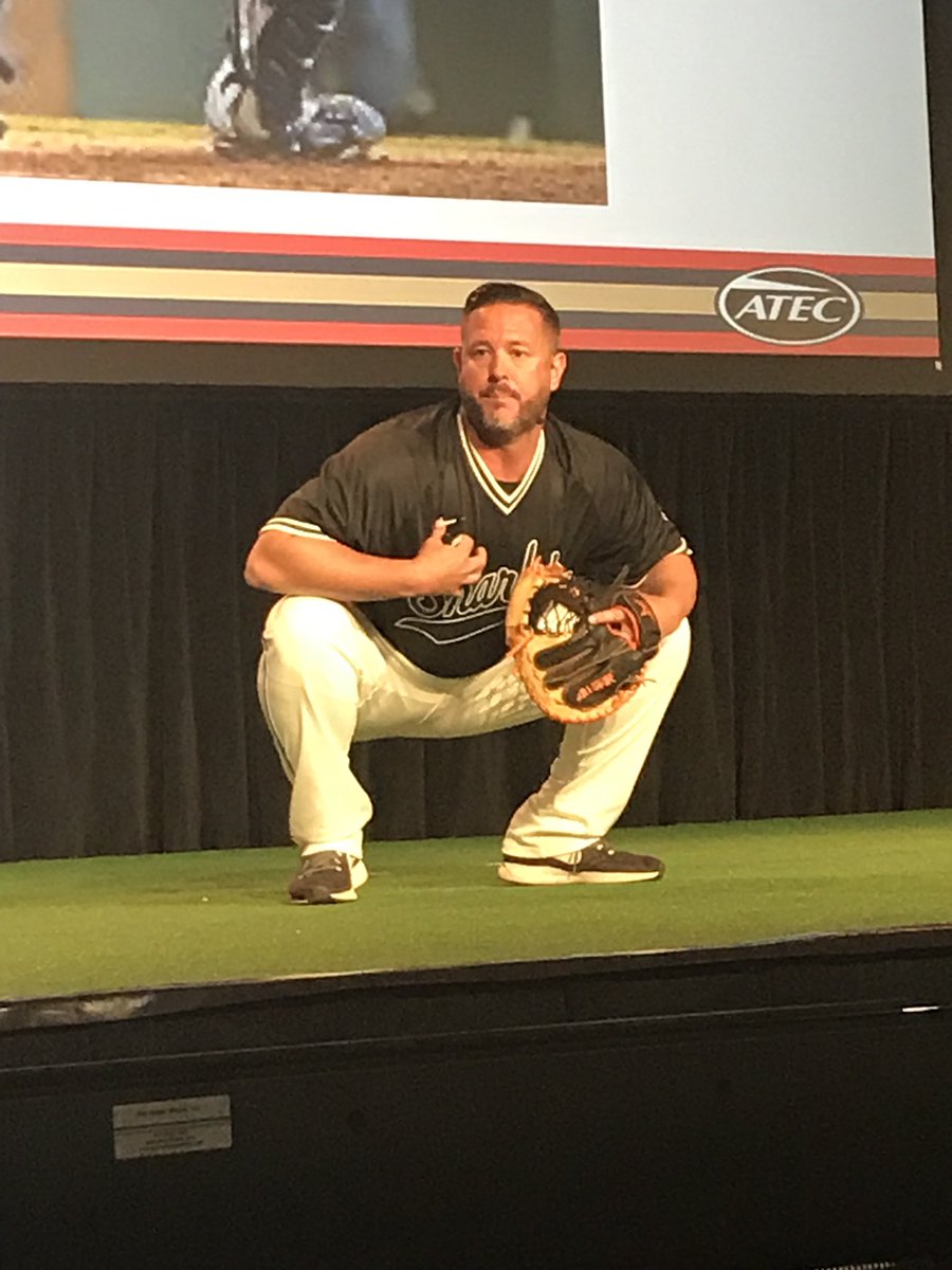 ABCA1945's tweet photo. .@Brownie_GB44 on stage now at #ABCA2019 talking Empowering the Athletic Catcher.
“When we are receiving we want to have intent as if every pitch is a 3-2 pitch.”
“When receiving we have to manipulate the ball prior to the catch rather than framing after the catch.” https://t.co/YLcZe2nzrP