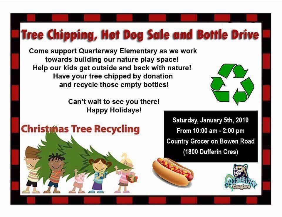 NanaimoBarr's tweet photo. #Nanaimo, come recycle your Xmas tree, have a hot dog and drop off your holiday bottles today to help us raise money for a new Quarterway playground #ycd 10-2 country Grocer on Bowen https://t.co/R1b0jIenwz