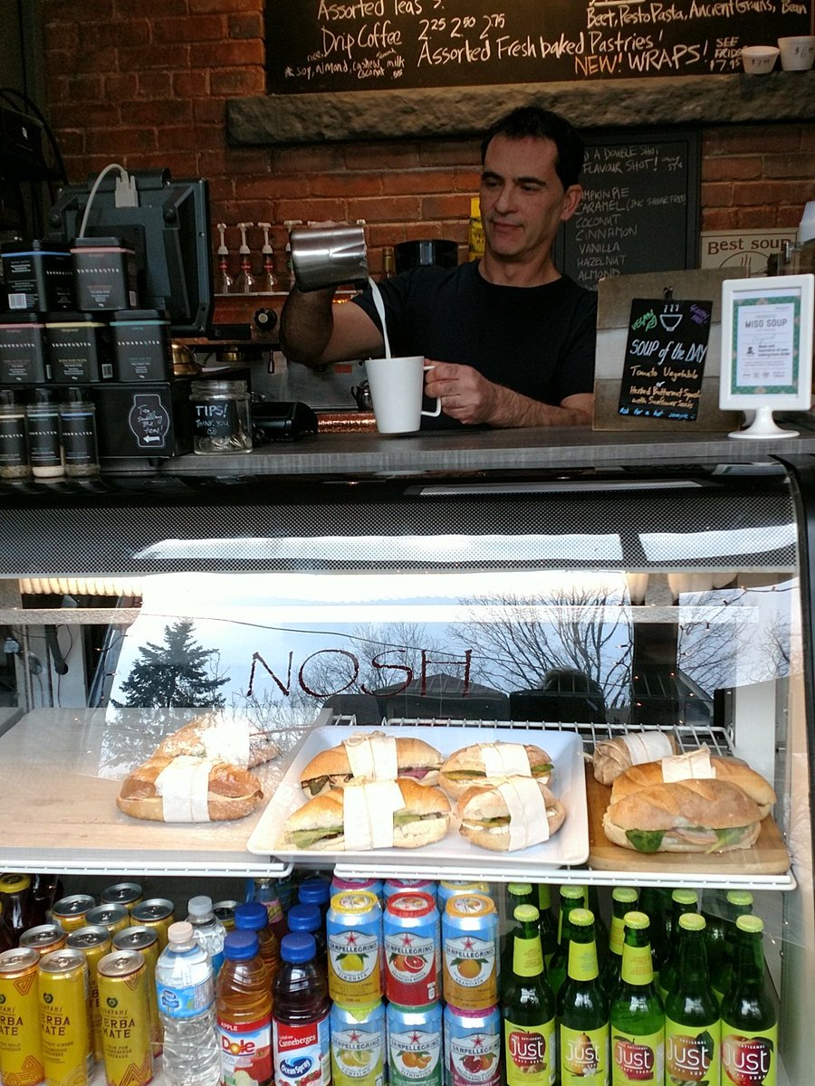 GrowingPots's tweet image. Down at Nosh on Dupont with owner Simon having some fabulous lattes and delicious sandwiches.  Thanks for having me down, great to have a fresh coffee on Saturday morning 😎👍