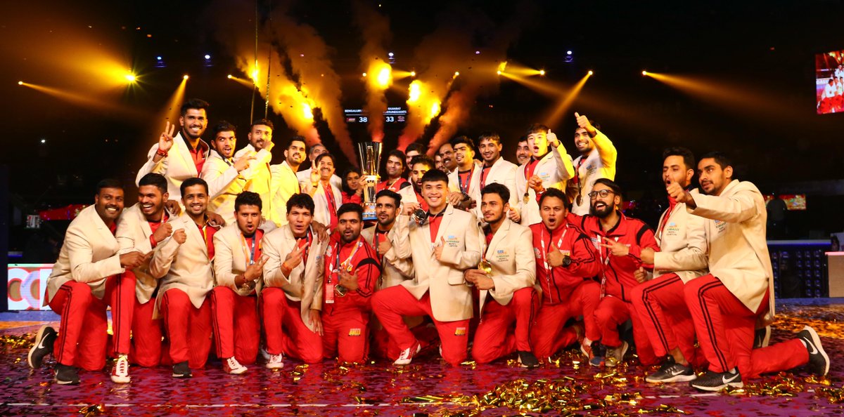 ESPNIndia's tweet photo. Champions 💪🏆

@BengaluruBulls have won the Pro Kabaddi League for the first time.  

https://t.co/QBFmp9ZXli https://t.co/4gE6mwD7UL