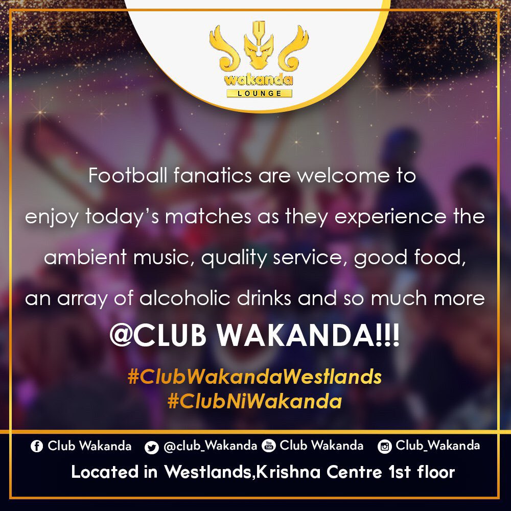 Club_Wakanda's tweet photo. Live football matches showing on Club Wakanda's screens today and every other match day. Get to  #ClubWakandaWestlands and watch your team play as you experience the Wakanda feeling!
Location: Krishna Center 1st Floor
#ClubNiWakanda https://t.co/ODHBTDn2tw