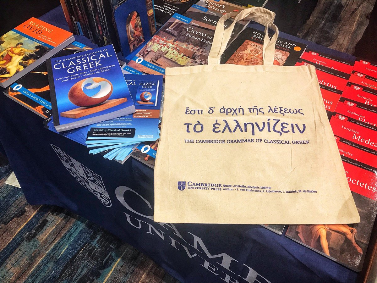CambUP_Classics's tweet photo. Visitors to #AIASCS 2019 are giving us their best translations of the phrase printed on our #conference tote bag for the forthcoming 'Cambridge Grammar Of Classical Greek' (out February). Give us yours! #GreekGrammar #ClassicalGreek #teachingGreek #CambridgeBooks @scsclassics https://t.co/HteJJ9gEb7