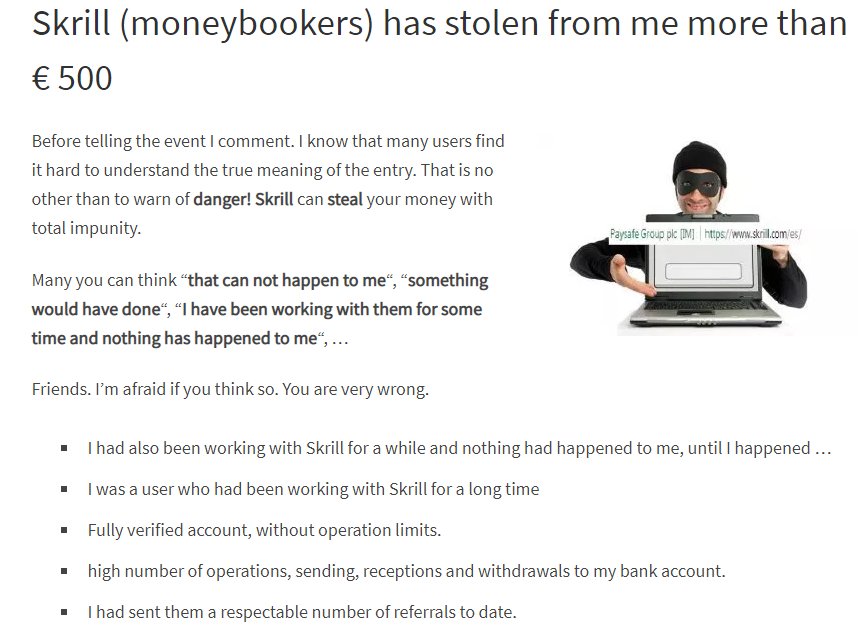 Skrill_SCAM's tweet photo. Skrill (moneybookers) has stolen from me more than € 500
https://t.co/xoFsFHnJId

#scam #fraud #thieves https://t.co/MhH0QA8Iys