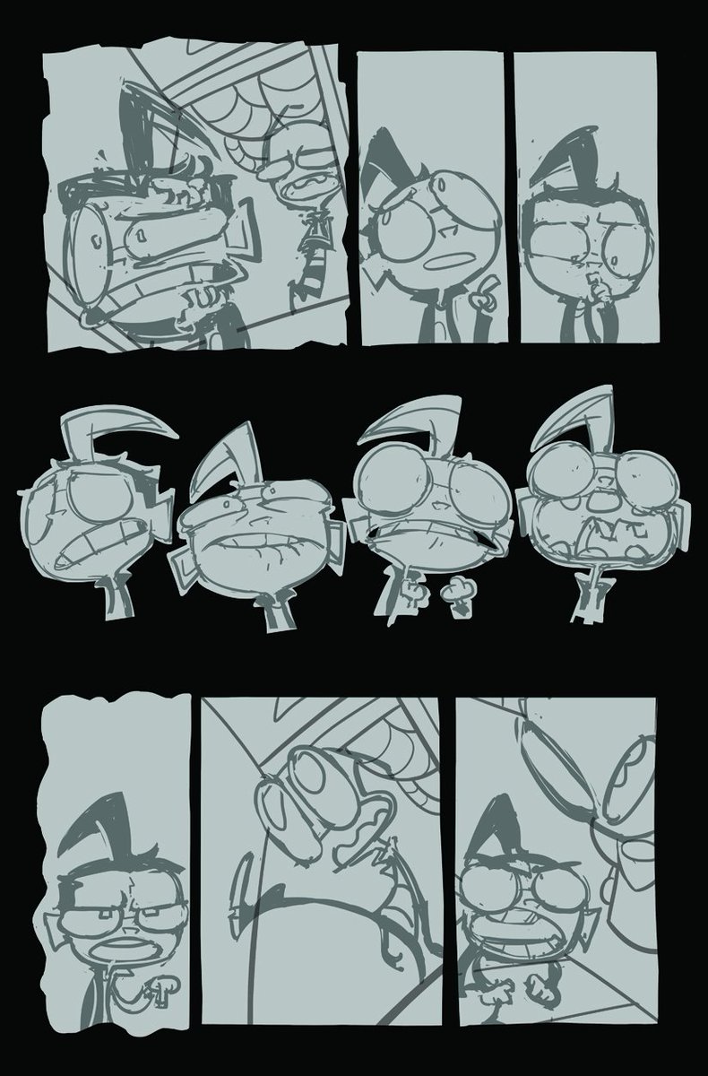 verticaldraws's tweet photo. I thought I'd share this ZIM page process from layout to inks. This one is from issue #30. https://t.co/oIvJxS6ARd