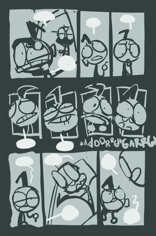 verticaldraws's tweet photo. I thought I'd share this ZIM page process from layout to inks. This one is from issue #30. https://t.co/oIvJxS6ARd