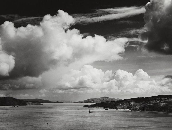 BeschlossDC's tweet image. Ansel Adams's photograph of Golden Gate, California, before bridge building began there today 1933: