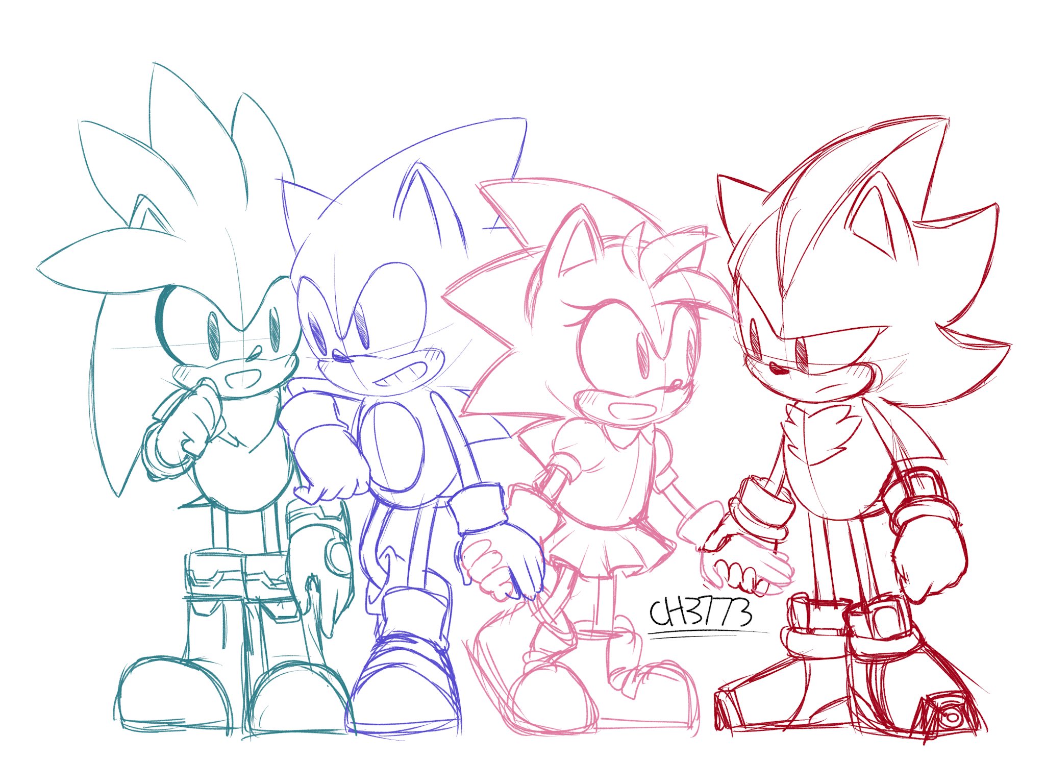 Sonic vs Shadow coloring pages/ Sonic, Silver, Amy Rose coloring