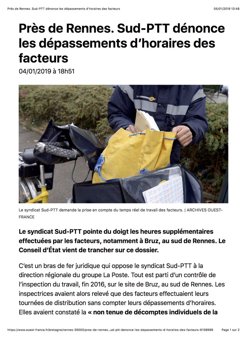 ColiPostiers's tweet photo. Sud-PTT 35 dénonce
les dépassements dʼhoraires des
facteurs https://t.co/XpWDustLA4