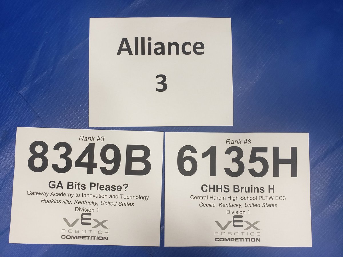 CentralHardin's tweet photo. Team 8349B from @GatewayCCPS has selected team 6135H! Good luck to all in finals! #omgrobots #HCSStrongerTogether @HCSEC3_PLTW https://t.co/ArFiGF7iLb