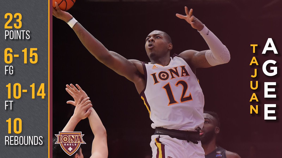 IonaGaelsMBB's tweet photo. Tajuan Agee bulks up for his third career double-double!
He led #ICMBB with 23 points and 10 rebounds! Also made a career-high 10 free throws.
#MAACHoops #GaelNation https://t.co/Lvbb6imTnC