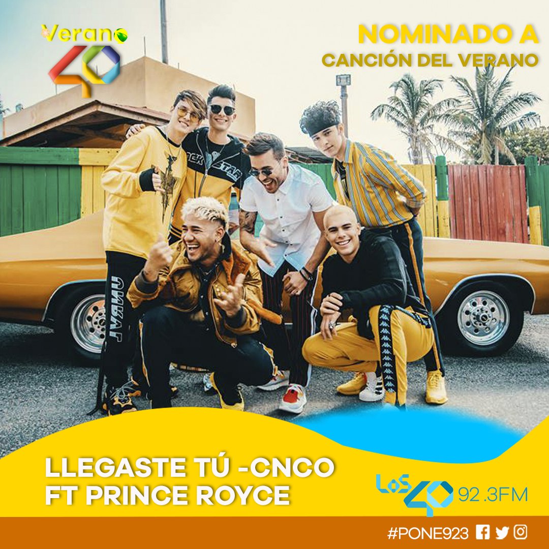 los40Paraguay's tweet photo. Temazo: 'Llegaste tú' - CNCO ft. Prince Royce es otro tema nominado a Canción del Verano. ¿Te parece que debe ser el ganador? Votá con un RT o utilizando el hash #Verano40.  #Pone923 🔝😎 https://t.co/YeuoRDQsdr