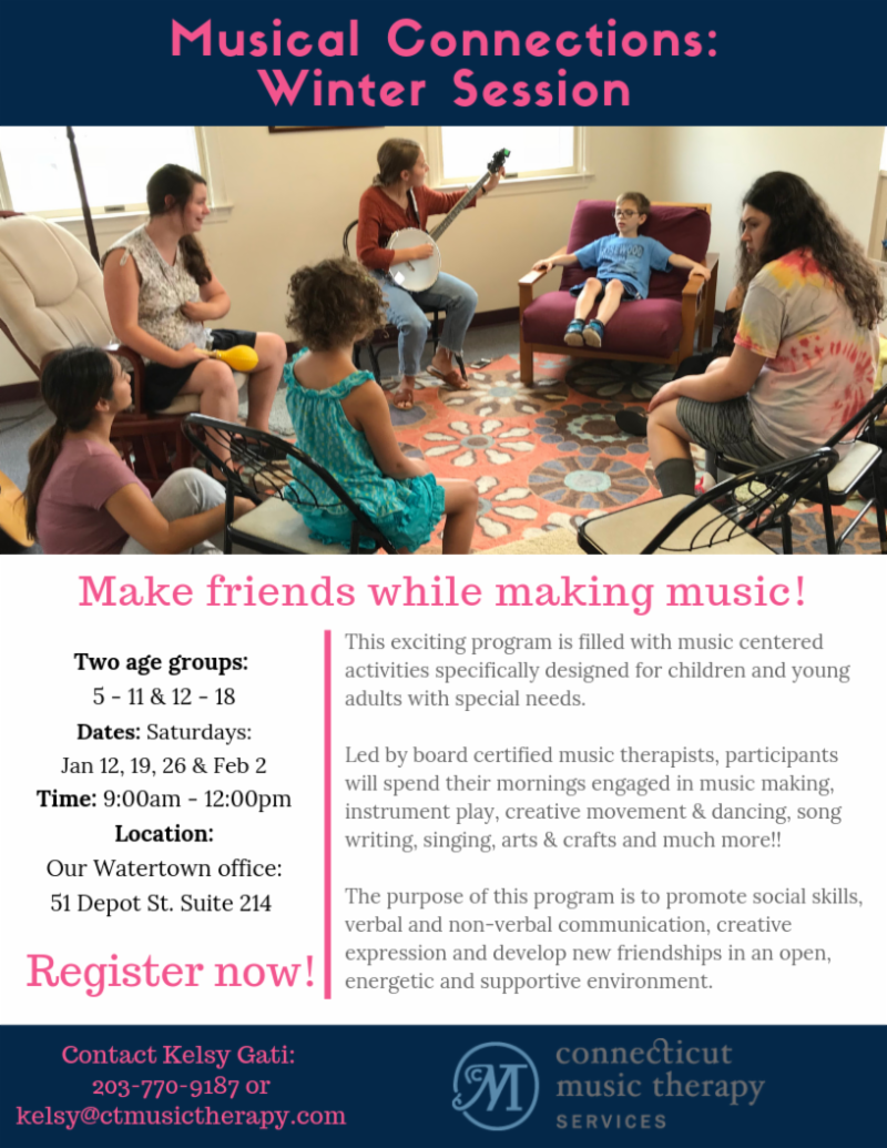 CTMusicTherapy's tweet photo. Last Chance to Sign Up: Musical Connections starts next week! https://t.co/mRgokoByFA https://t.co/XSYBllx9pu