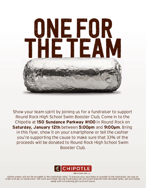 MindyH101's tweet photo. @RrhsSwim Fundraiser!  Chipotle, Jan 12, 2019 5-9 pm!  Come support Swimming! https://t.co/xdjA3RweNI