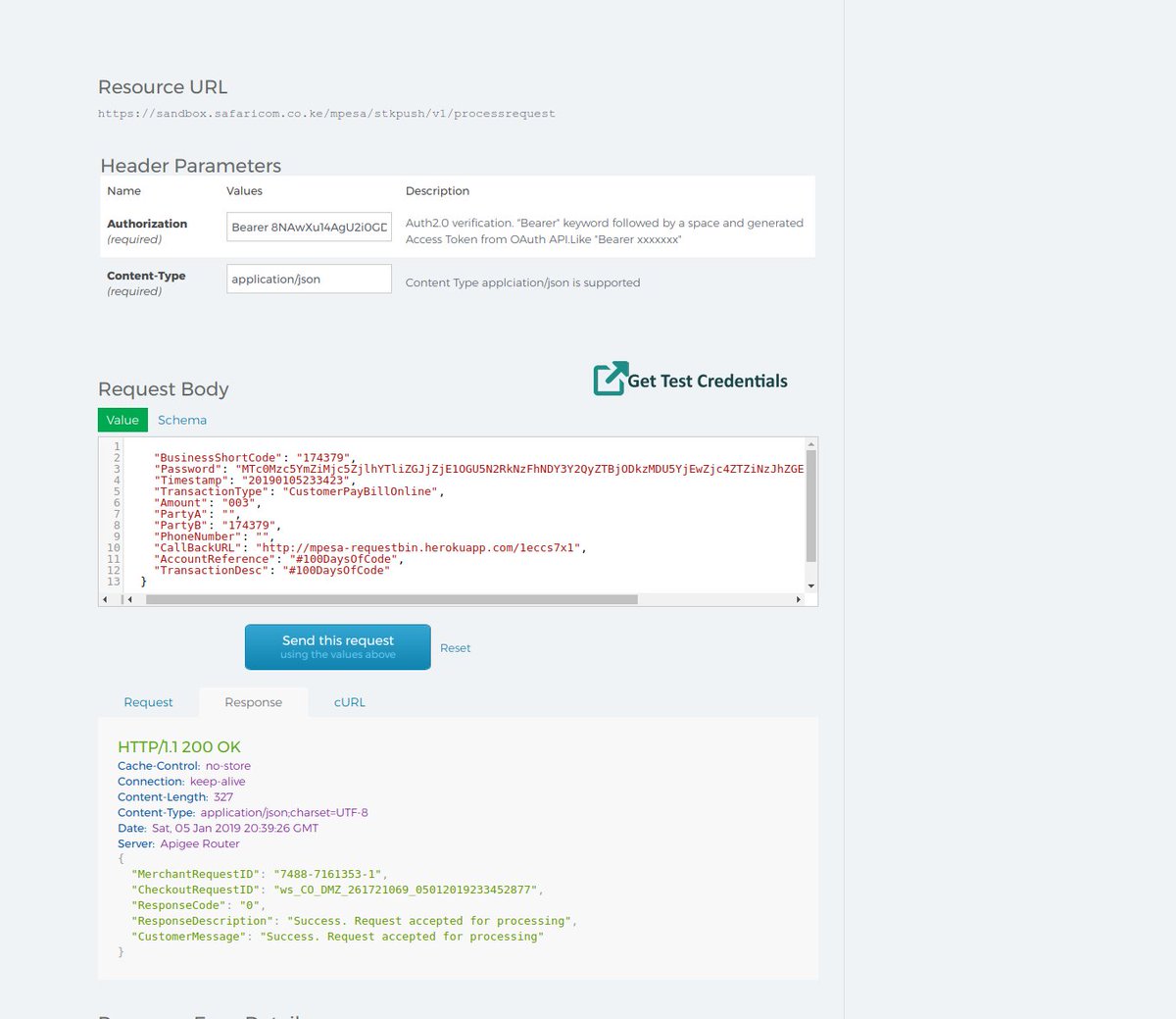 BrianMugenya's tweet photo. Day 003 of #100DaysOfCode 
Reviewed #DarajaApI and made a post request for Lipa Na M-pesa Online Payment API.Below is a snap shot of some of the steps required to interact with the #DaraAPI https://t.co/jVP18SV0wx