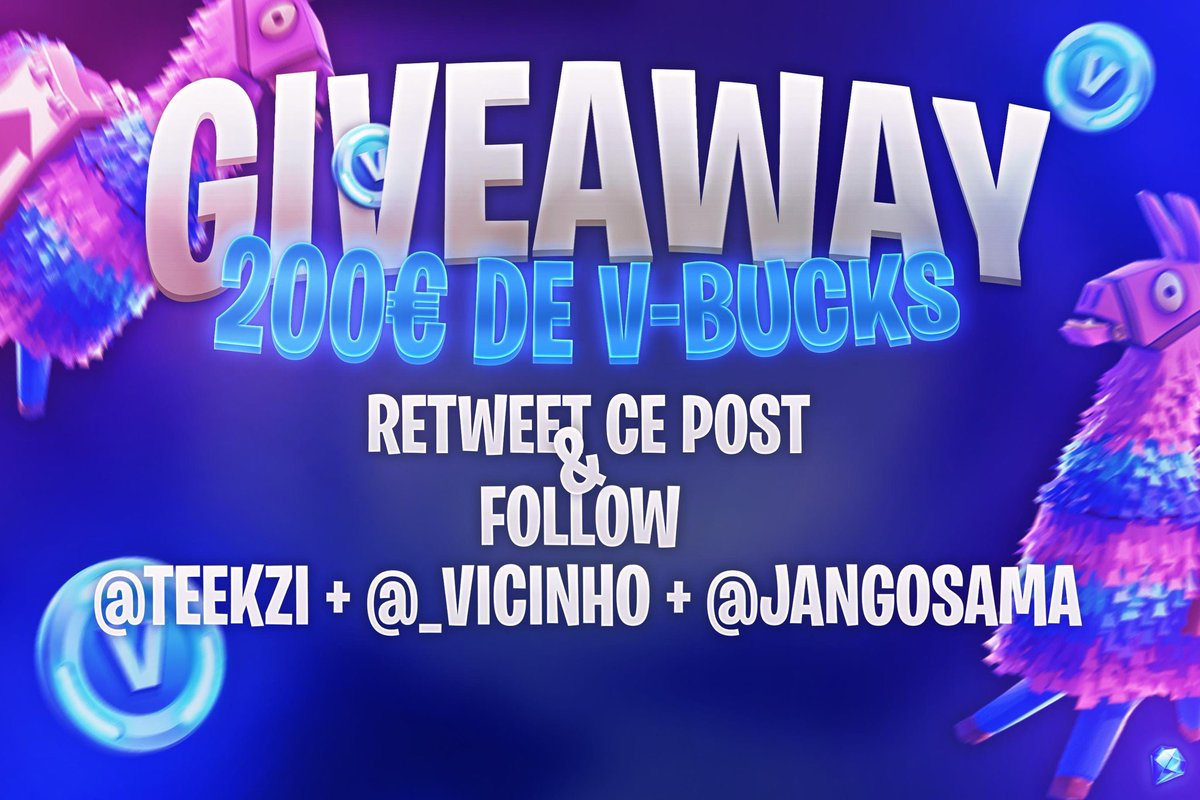 Teeqzyk's tweet image. [#CONCOURS] GAGNE 200€ DE V-BUCKS ! 
50€ X 4 DONC 4 GAGANTS 
Pour participer : 

RT ce post + Follow @teekzi @JangoSama @_Vicinho 

Tirage le 15/01 GL