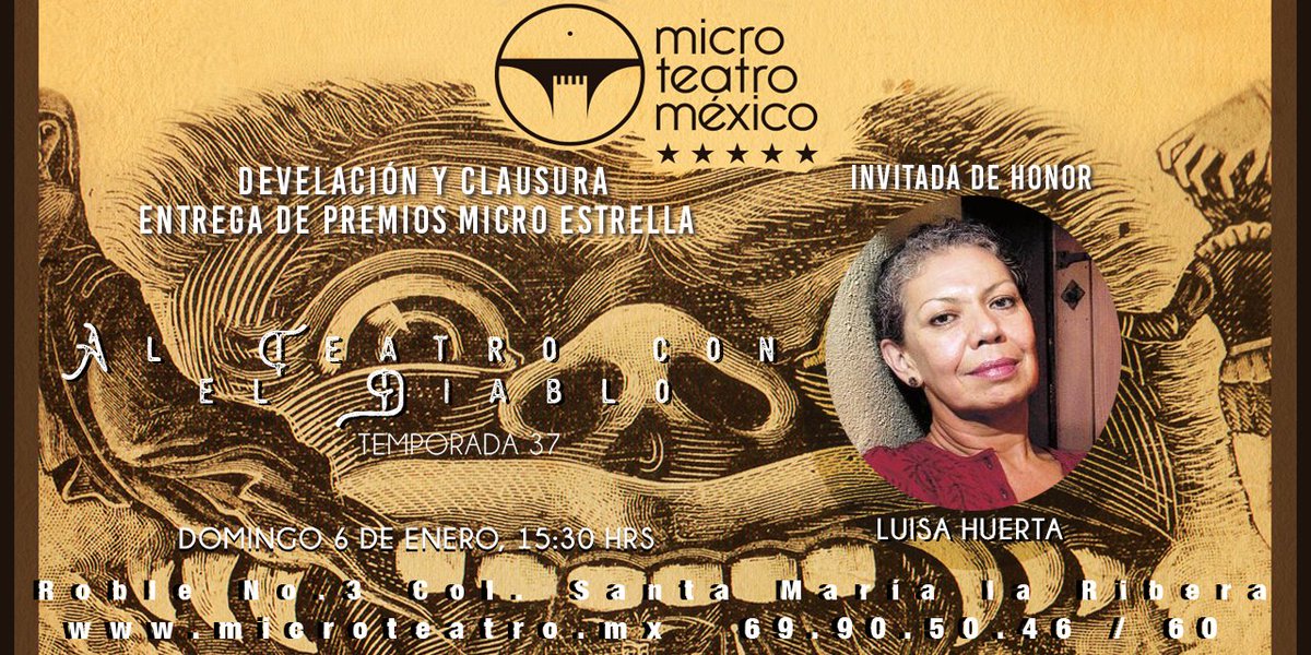 MicroTeatroMex's tweet photo. Estamos muy emocionados ya que Fernando Rivera, @monocordio, y #LuisaHuerta nos acompañarán a la clausura de esta temporada tan especial, y develarán la placa conmemorativa de #AlTeatroConElDiablo, los esperamos a las 15:30 hrs en su casa #Roble3 https://t.co/iPmeZXwR8m