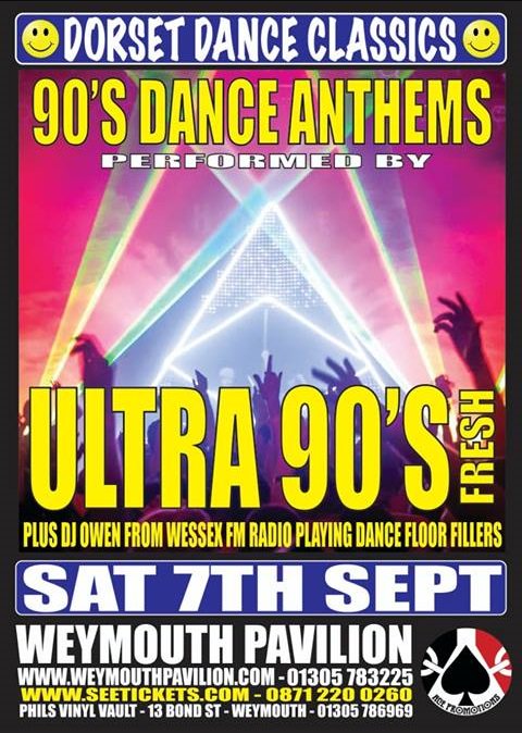 crissybonk's tweet photo. 90,s Dance Anthems @weypavilion performed by @TheUltra90s Fresh Saturday 7th Sepember plus DJ Owen  @WessexFM @weyandportinfo   @gr8musicvenues @WhatsOnInDorset @LovingDorset @DorsetNewsdesk Tickets on sale Monday 7th January @ https://t.co/mAnxnL1Olj #danceanthems #clubclassix https://t.co/holBxDMyJ2