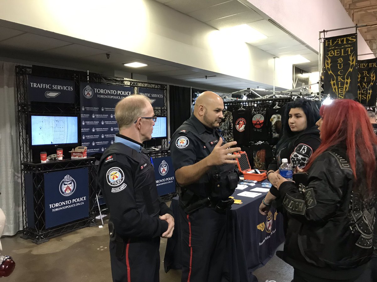 TrafficServices's tweet photo. Day 2 at the #motorcyclesupershow. @YourTrafficCop discussing traffic safety with some motorcycle riders. Won’t be long till it’s riding season. Remember to check your bike before taking it out this spring. #ridesafe https://t.co/n1WvxJi6uY