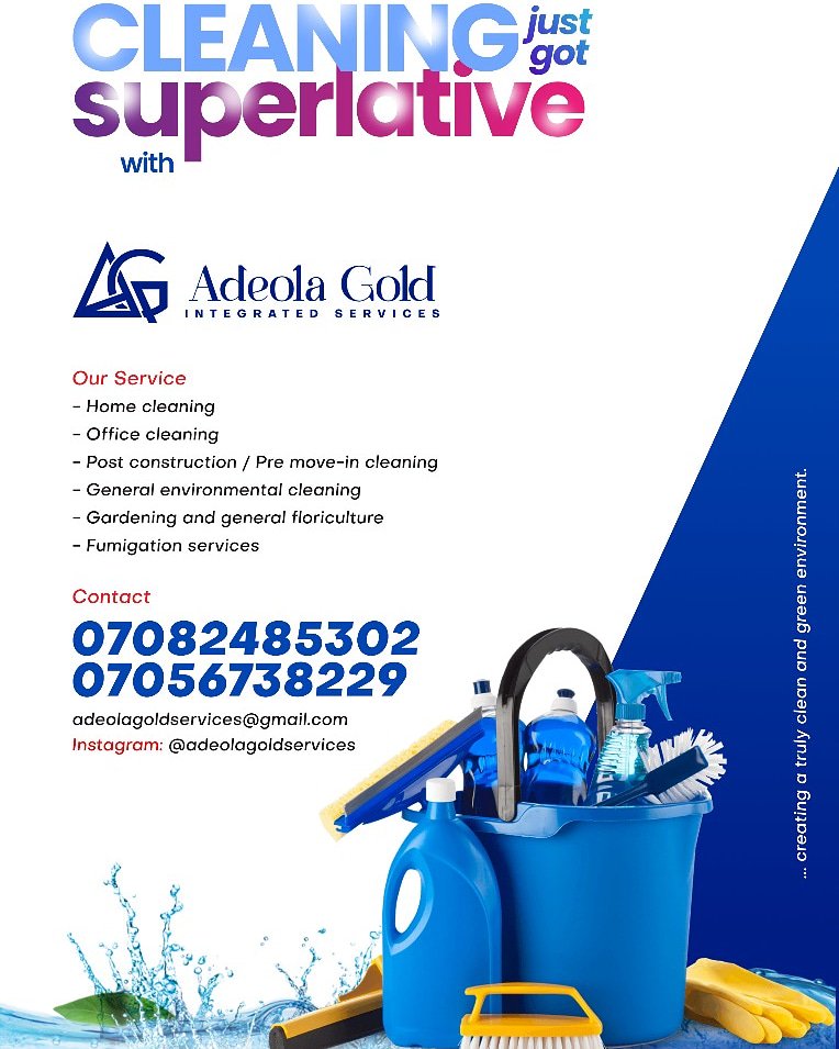 AdeGoldservices's tweet photo. Introducing Adeola Gold Cleaning Services #AGClean ...here to meet all your cleaning needs! https://t.co/Kk1SqasFAu