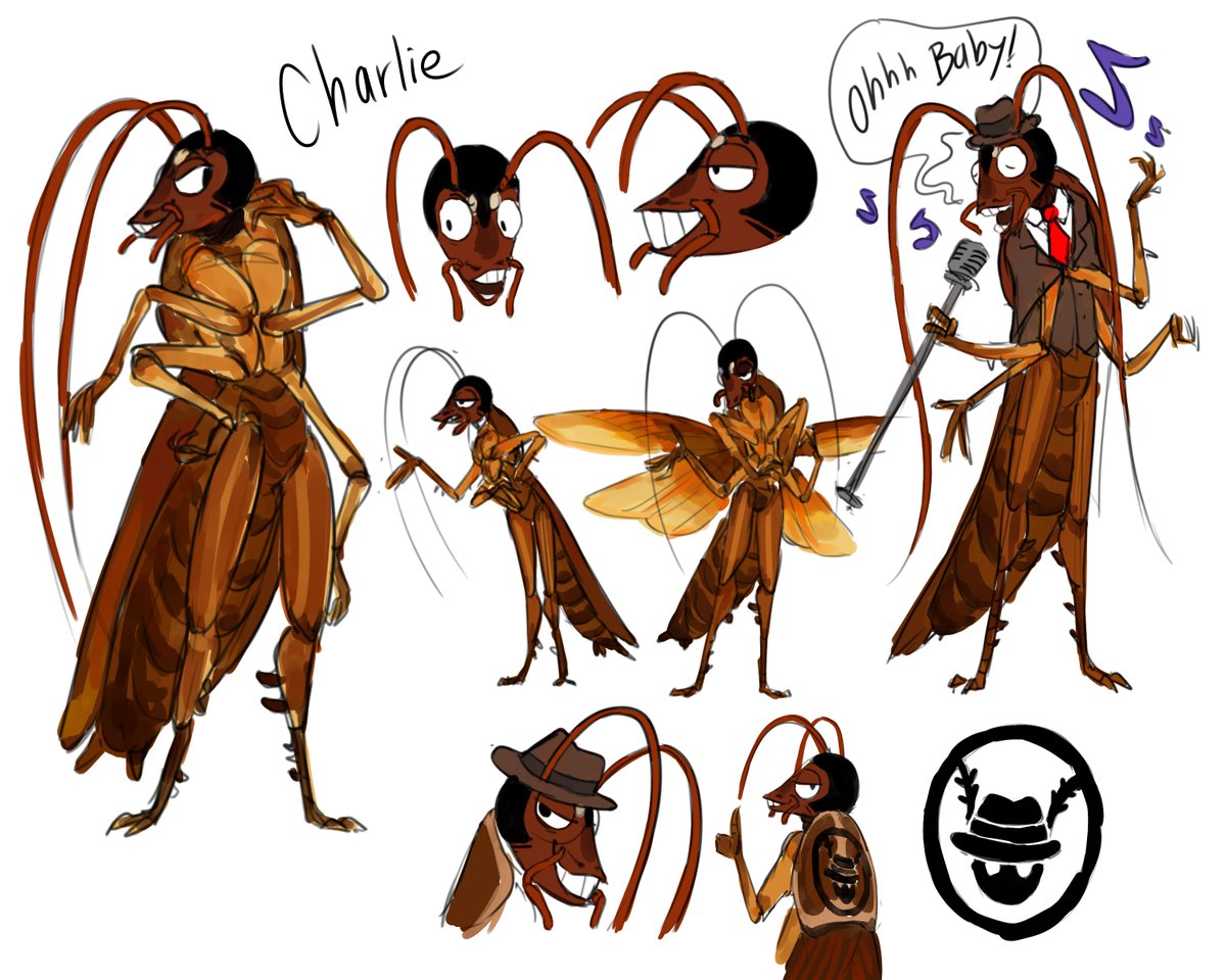toldentops's tweet photo. This is charlie and he’s the lead singer! Also an ABSOLUTE pain in the ass to design and color, drawing roaches is truly the bane on my existence #cockroach
#buganthro
#anthro
#characterdesign https://t.co/lF1zqXav9N