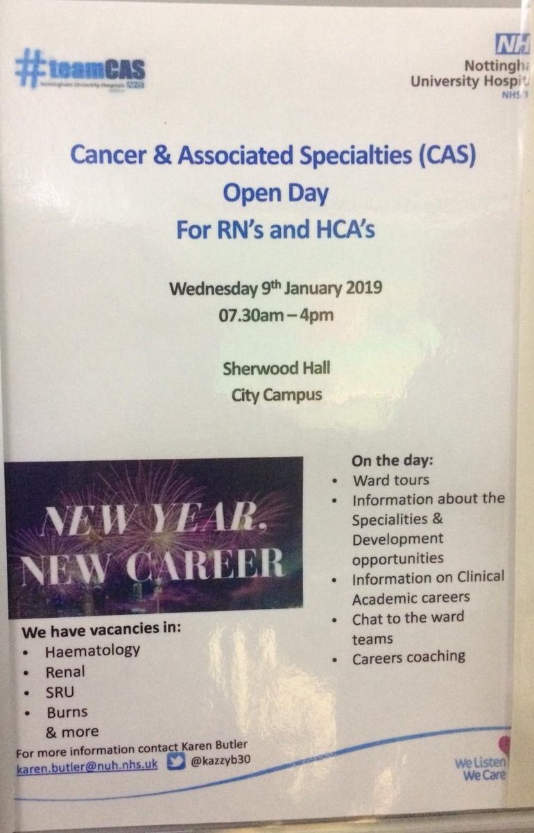 Date for your diary this Wednesday 9th January Cancer &amp; associated specialities open day come and say hi ⁦@TeamNUH⁩ ⁦<a href="/EducationCas/">CAS Education</a>⁩ ⁦<a href="/UniofNottingham/">Uni of Nottingham #WeAreUoN</a>⁩ ⁦<a href="/dmuleicester/">dmuleicester</a>⁩ ⁦<a href="/sheffhallamuni/">Sheffield Hallam University</a>⁩