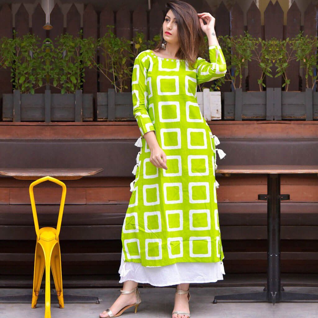 Lime Green Back Gather Kurta Set – Deep Thee