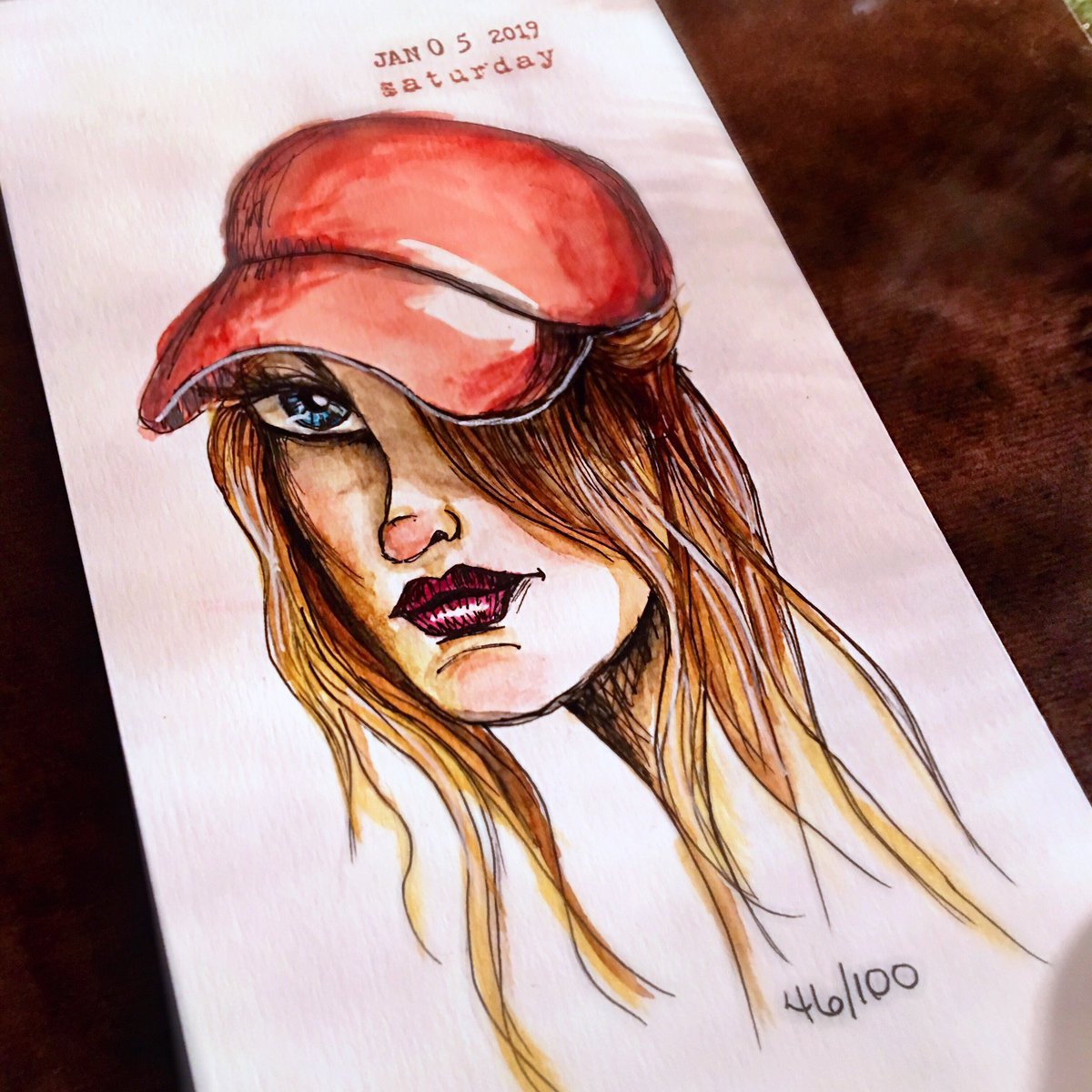 anniebluesky's tweet photo. 46/100 #100funfabfaces #artjournal #fountainpenart #watercolor @karencampbellartist https://t.co/YaGmYud2LH