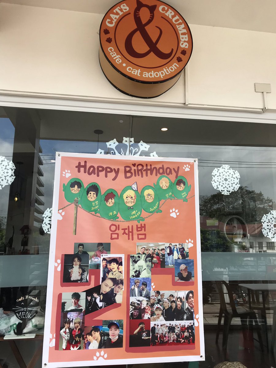LaVieDuChaton's tweet photo. We’re all set! Drop by here at Cats and Crumbs, Marikina to celebrate Jaebeom’s birthday with us by hanging out with fellow ahgases and spending time with the cafe’s cats 💚💚💚

@GOT7Official #GOT7 #임재범 #LaVieDuChaton #CutieSexyJBDay #DefJBday https://t.co/jbe98EcyUl