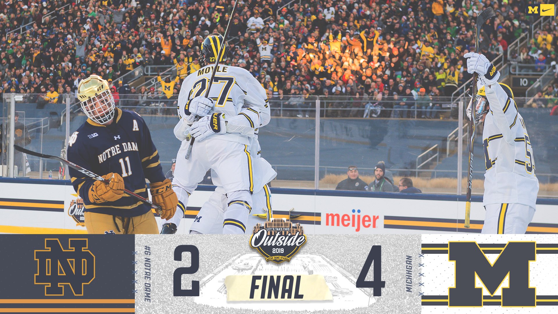Notre Dame Hockey Falls to Michigan 4-2 in Outdoor Game - One Foot Down