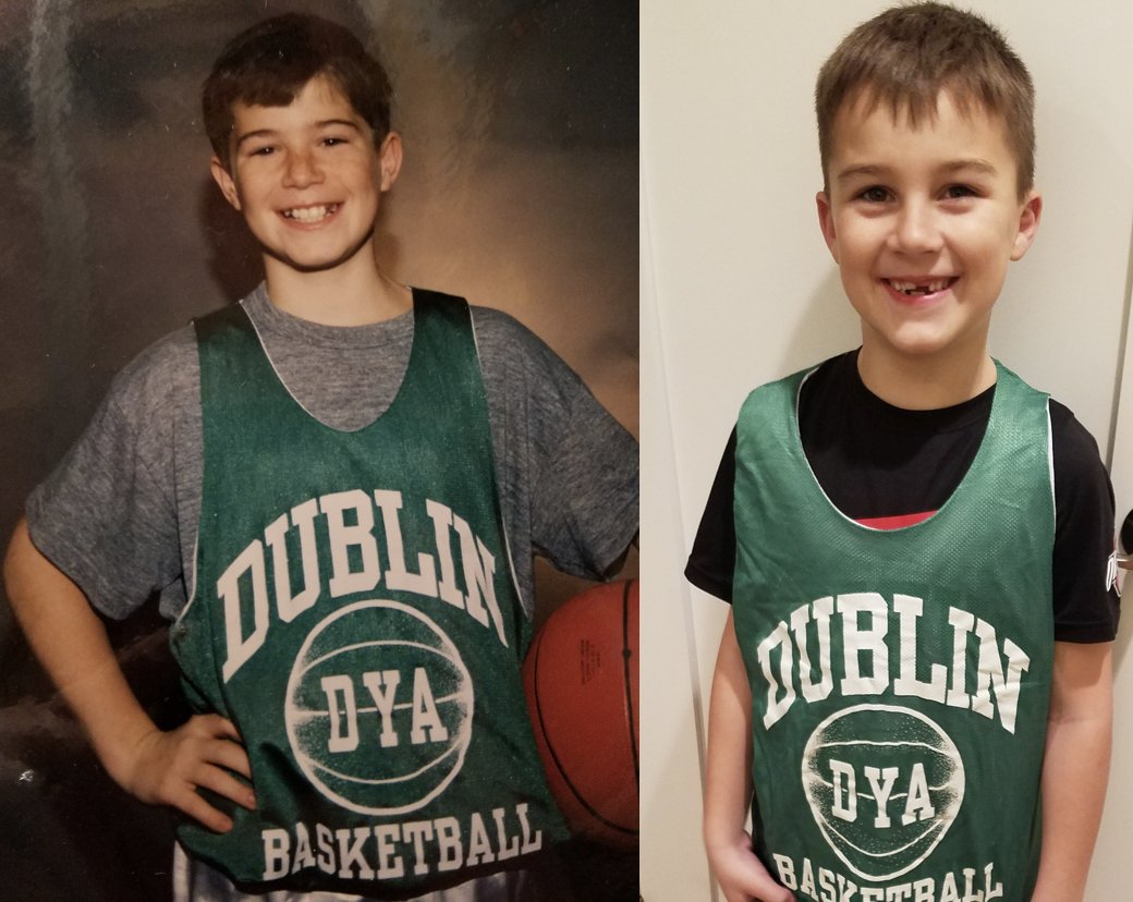 My great-grandson will play DYA basketball some day.

Haven't changed the jersey in 30 years.