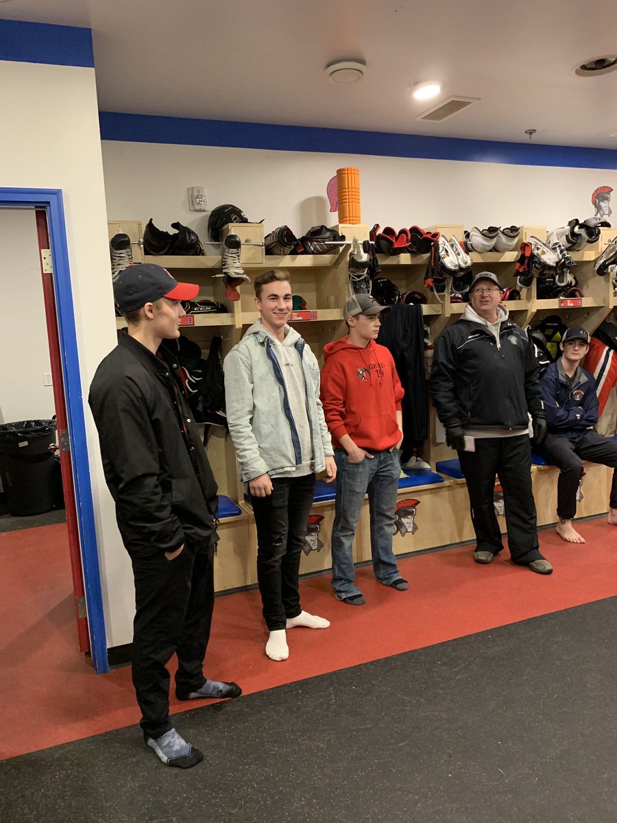 STStad's tweet photo. RP Automotive Wings got a little pick up speech and tour of the Tisdale AAA Trojans dressing room today! Thanks to Uncle Soupey and Weyburn boys, Luke Arndt, Zac Robins and Liam Rutten!! We loved every minute! @_WMH1 @hockeymom2016 @Hippi_25 https://t.co/O28mUjw4Jc