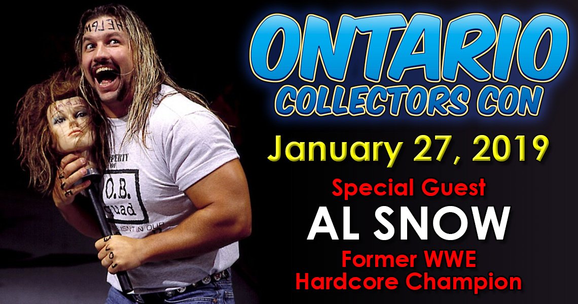 OntCollectorCon's tweet photo. Happy to welcome WWF Hardcore Champion Al Snow @TheRealAlSnow to Ontario Collectors Con 2019. A WWF European Champion, 6 time WWF Hardcore Champion and WWF Tag Team Champion,, he will be available for autographs and photos Sunday, January 27th at the Hilton Mississauga/Meadowvale https://t.co/PTNfP2NhbU